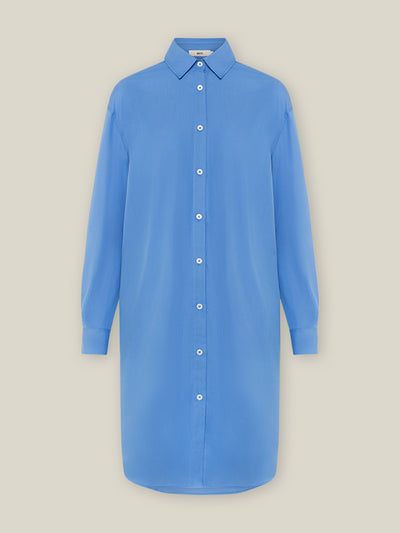Damen Hemd Blusen Kleid aus reiner Bio Baumwolle un mittelblau in Portugal hergestellt