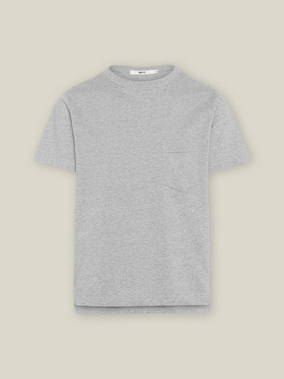 Unisex oversized T-Shirt mit einer Brusttasche aus reiner Bio Baumwolle in grau melange, made in Portugal
