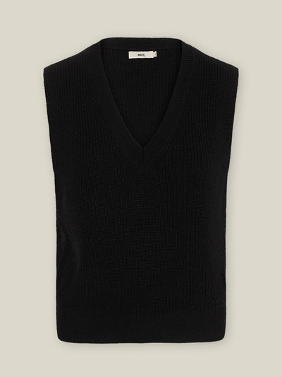 Damen Strick Pullunder V-Ausschnitt schwarz Merino Wolle GOTS zertifiziert in Italien produziert
