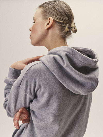 Damen Kapuzen Sweatshirt oversized Bio Baumwolle made in Portugal grau melange