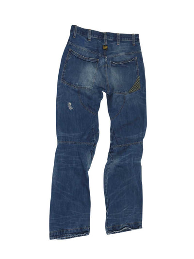 Männer upcyclet Jeans 32/36 mittelblaue Waschung diverse Stitchings