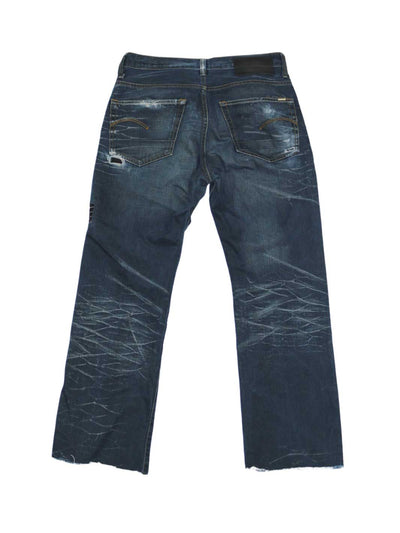 Männer Vintage Jeans Größe 32/34 dunkel blaue Waschung mit diversen Repair Stitchings 
