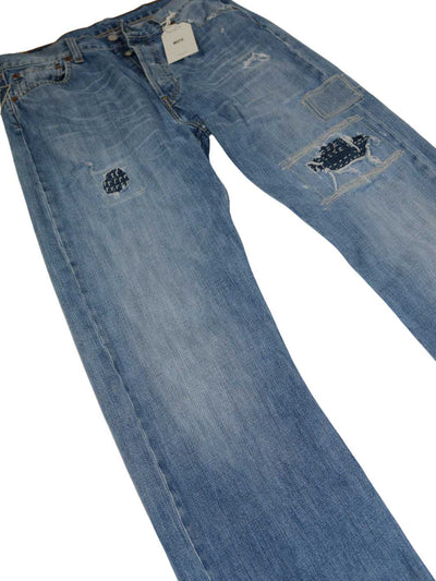 Männer Vintage Denim hellblaue Waschung Größe 30/32 100% Baumwolle upcycling diverse Repair Stitchings