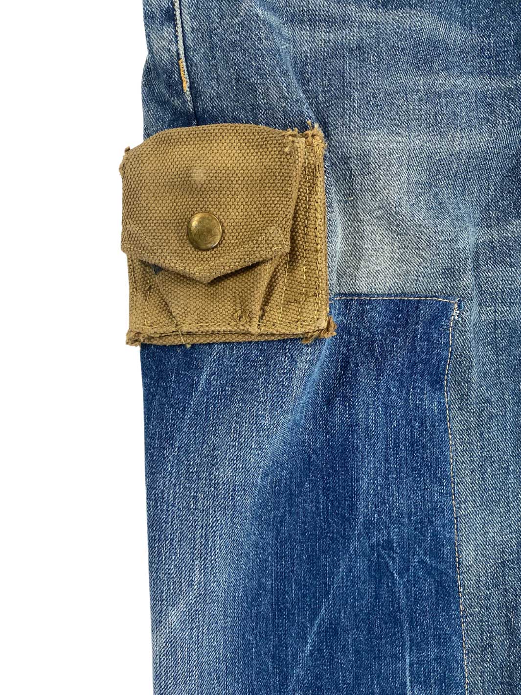 Männer upcycling Jeans mit aufgesetzter Tasche aus beigen Baumwoll Canvas Größe 30/32 100% Baumwolle