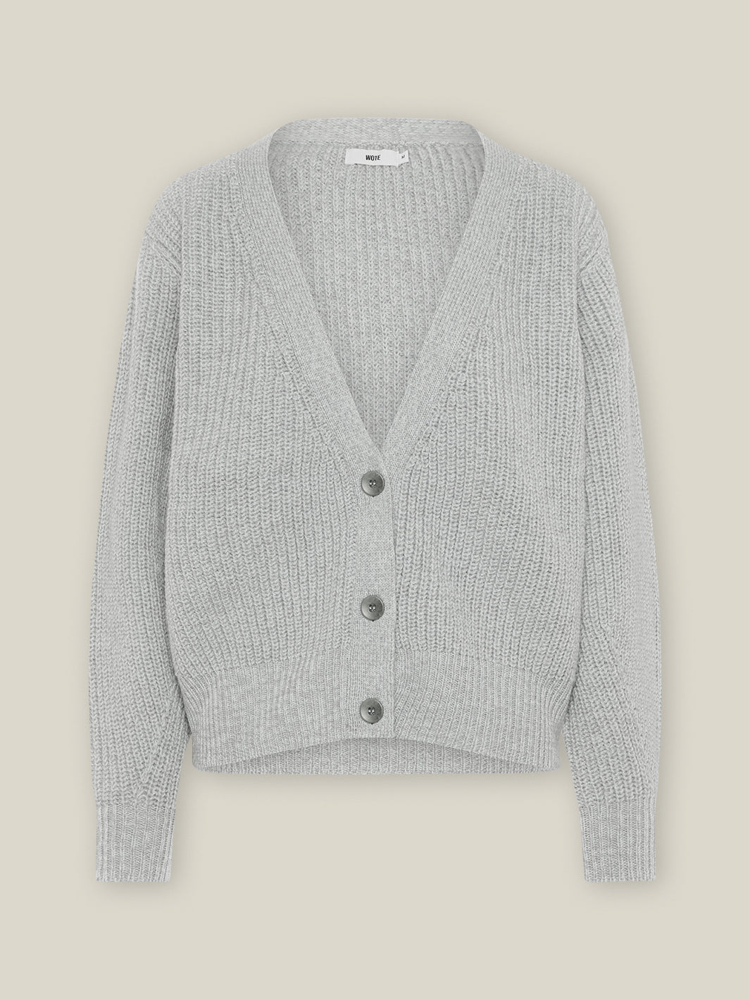Damen Strick Cardigan in Grau-Melange aus nachhaltiger Wolle - made in Italy, Freisteller Aufnahme