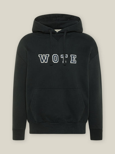 WOTE Logo Hoodie aus Organic Cotton in Black, frontal freigestellt.