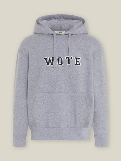 WOTE Logo Hoodie aus Organic Cotton in Light Grey, frontal freigestellt.