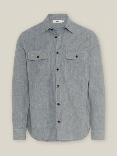 Utility Stripe Shirt für Herren aus Bio-Baumwolle in Blau, gerade Passform mit Brusttaschen