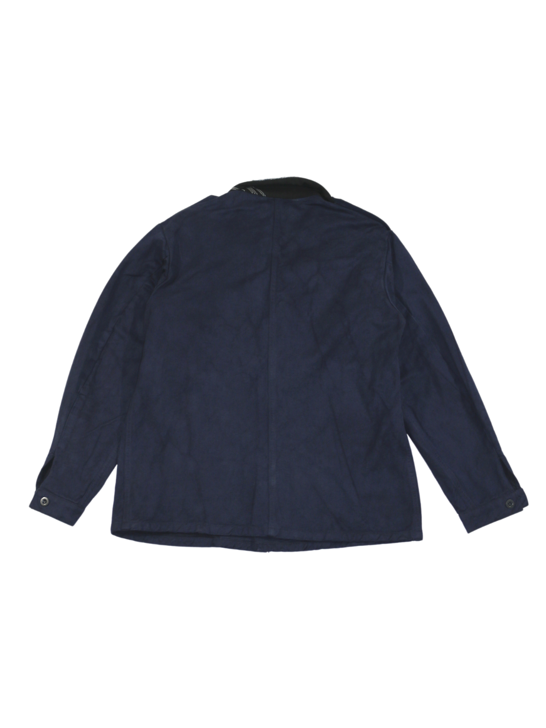 Herren Vintage Military Jacket dunkelblau überfärbt schlichter Rücken Kragen aus handgemachten Patchwork ersetzt Größe L upcycled