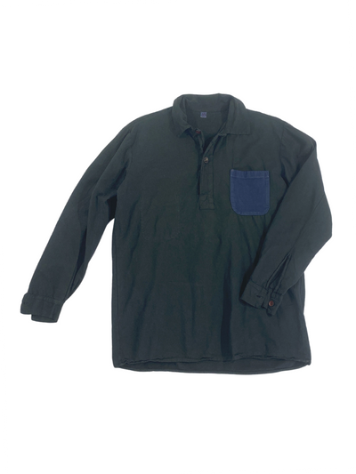 Second Life Herren Pull-over Hemd Größe L in Farbe dunkelgrün mit einer Brusttasche in dunkelblau 100% Baumwolle