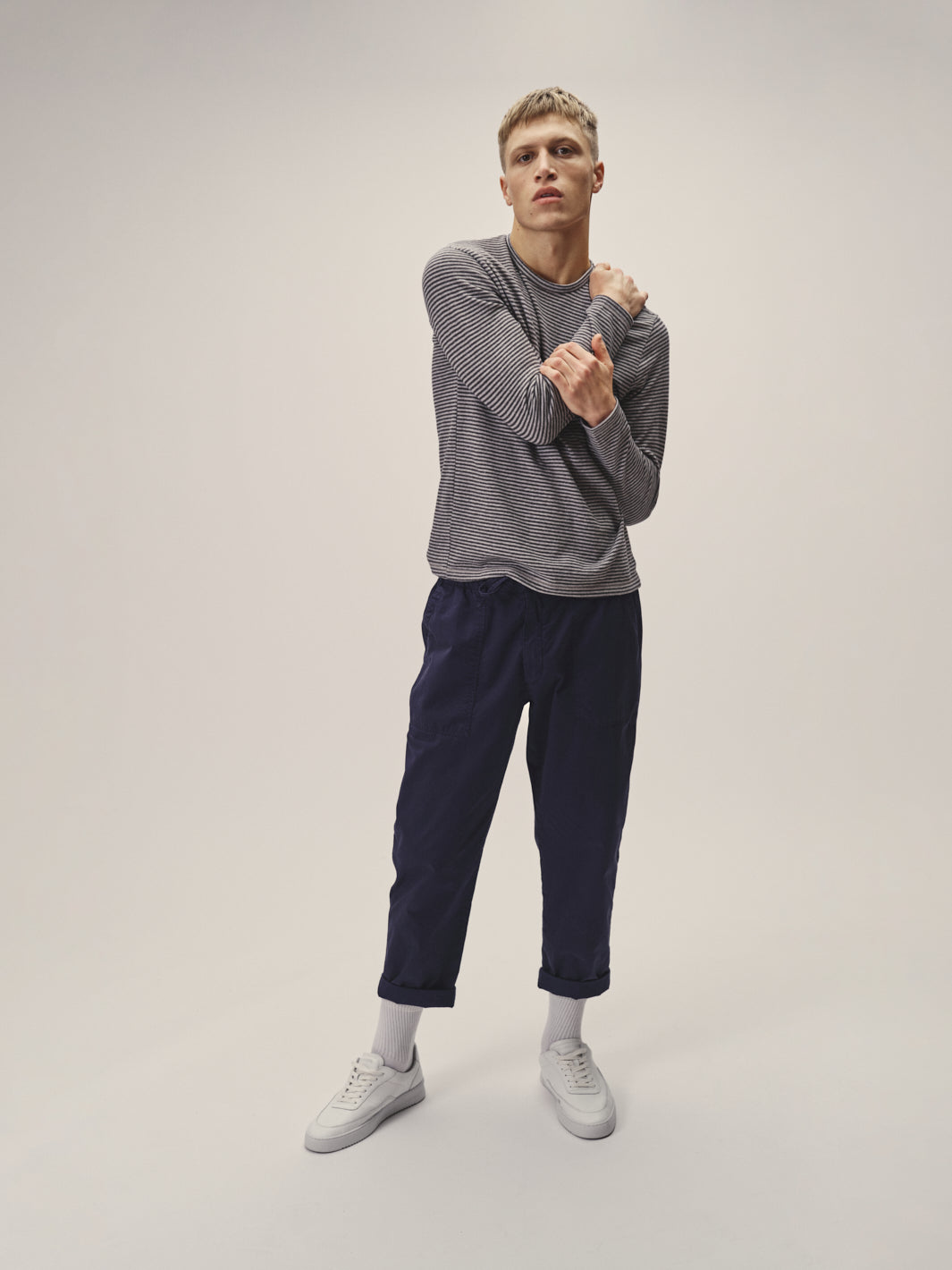 Herren Longsleeve in Anthrazit- Grau Melange gestreift von WOTE - made in Portugal, rechte Seitenansicht
