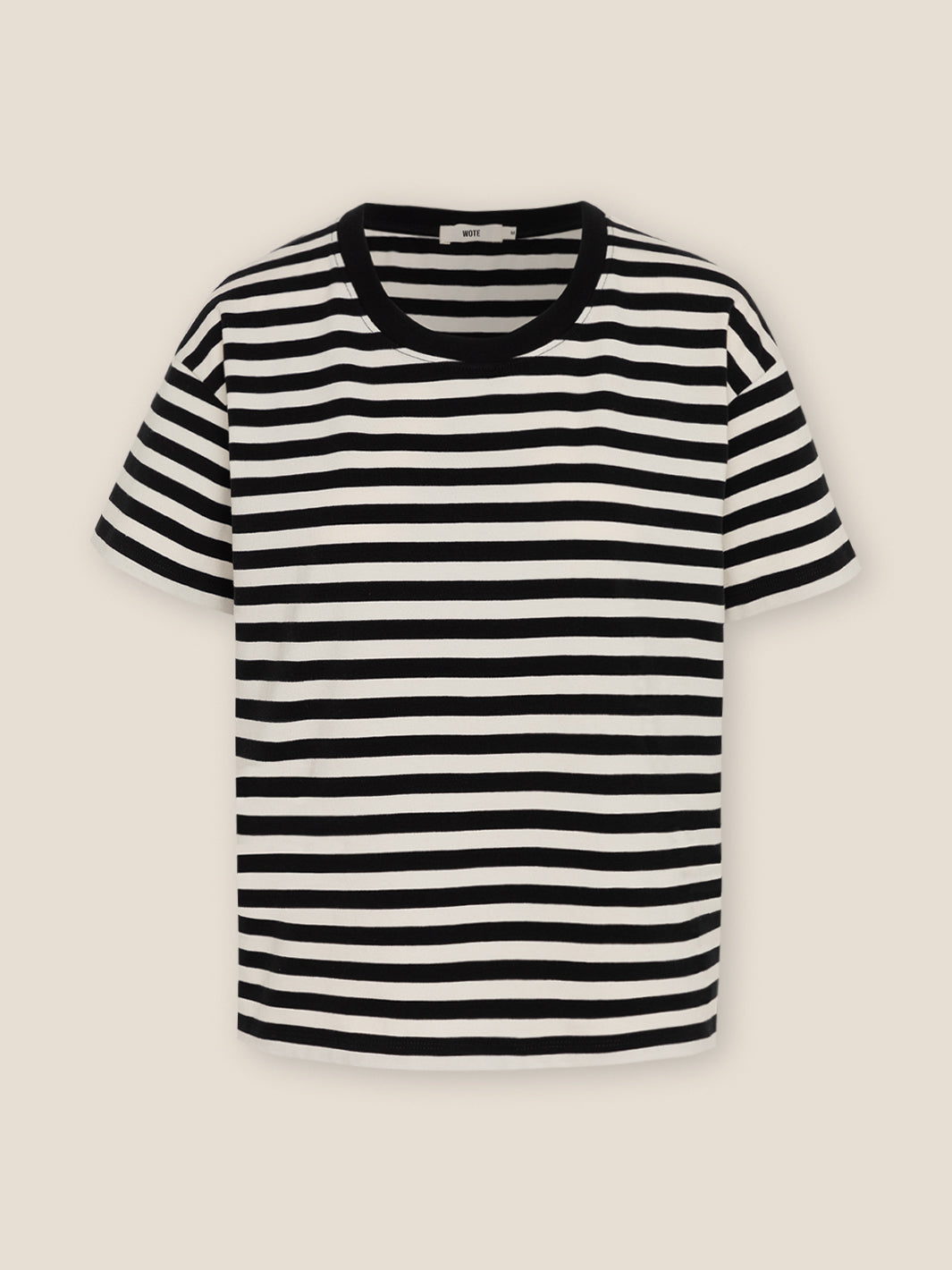 Damen Rundhals T-Shirt schwarz - off white gestreift 100% organic Cotton made in Portugal