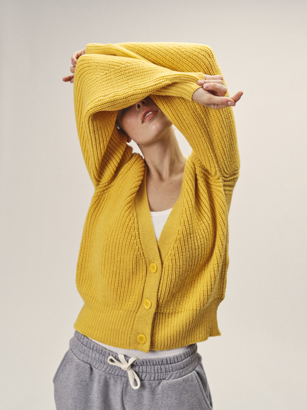 Strick Cardigan in Wolle für Damen in Rippstruktur in gelb