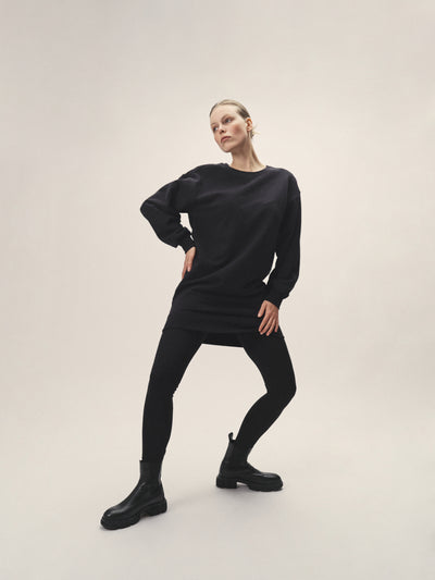 Frauen Sweatkleid schwarz oversized 100% Bio Baumwolle made in Portugal