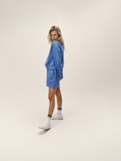Damen Rundhals Sweatshirt oversized in blau organic Cotton fair produziert in Portugal