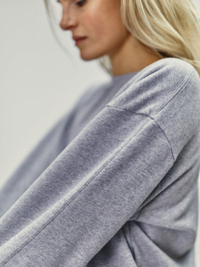 Damen Sweatshirt Rundhals Ausschnitt grau melange organic Cotton hergestellt in Portugal
