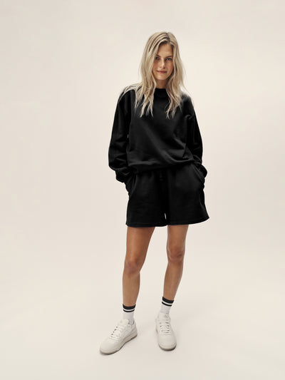 Damen Rundhals Sweatshirt oversized schwarz Bio Baumwolle produziert in Portugal
