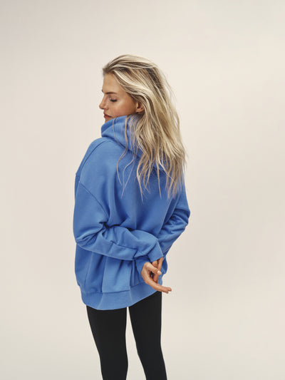 Damen Hoodie Sweatshirt in blau aus Bio-Baumwolle von WOTE - made in Portugal, Rückenansicht