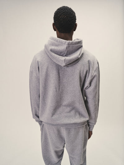 Männer Hoodie Sweatshirt in Grau-Melange aus weicher Bio-Baumwolle hochwertig in Portugal produziert - Rückenansicht - WOTE