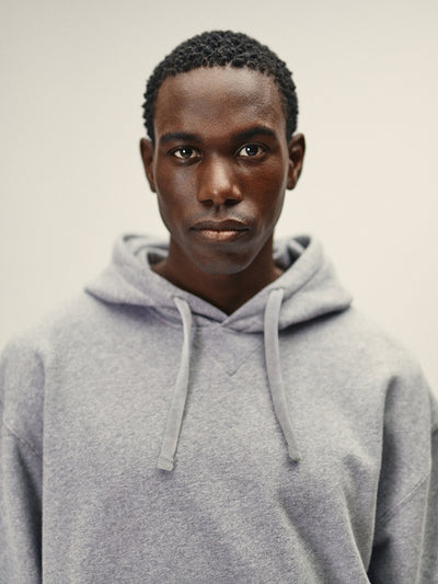 Herren Hoody Sweatshirt Grau-Melange reine Bio Baumwolle - Potrait - made in Portugal von WOTE