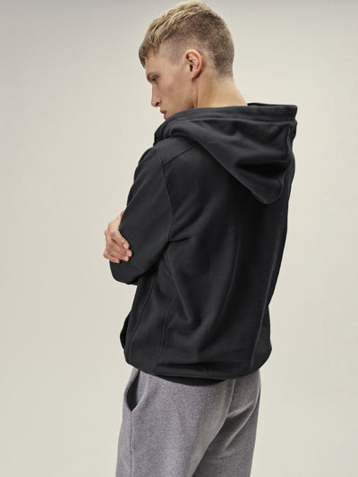 Herren Outdoor Sweatshirt mit Hoodie und Reißverschluss in Anthrazit aus Bio-Baumwolle - made in Portugal, Rückenansicht