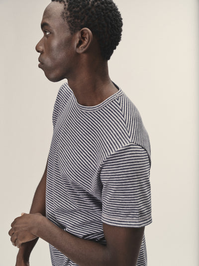 Herren T-Shirt gestreift in Anthrazit - Grau Melange von WOTE - made in Portugal, Detail Bild Streifen