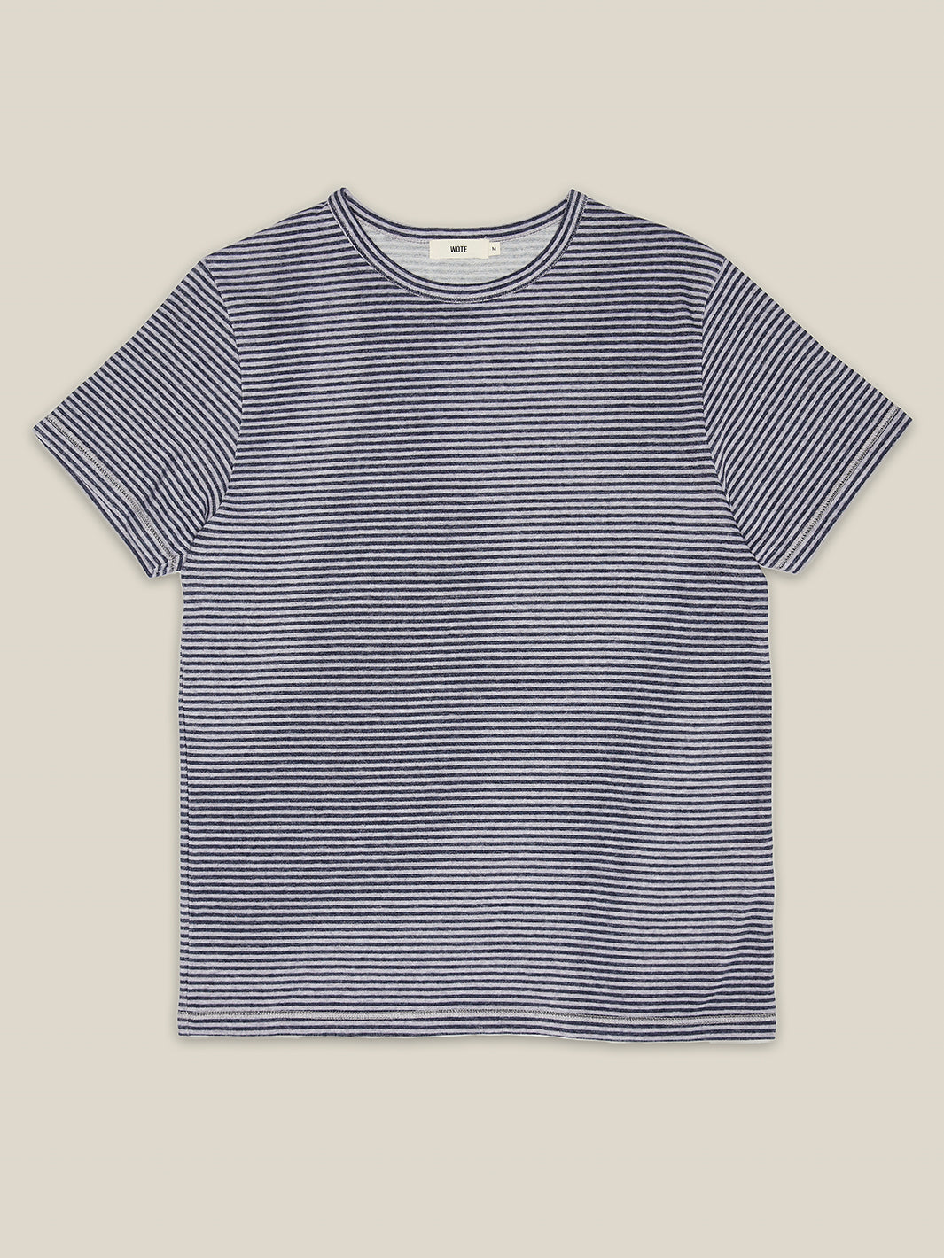 Herren T-Shirt gestreift in Dunkelblau - Grau Melange von WOTE - made in Portugal, Freisteller Bild