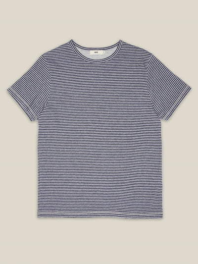 Herren T-Shirt gestreift in Dunkelblau - Grau Melange von WOTE - made in Portugal, Freisteller Bild