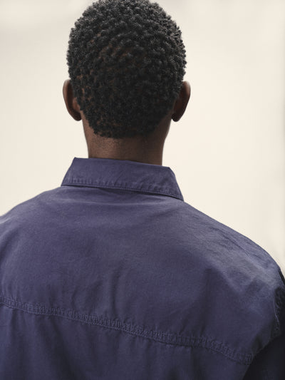 Herren Worker Jacket in Blau aus Bio-Baumwolle von WOTE - in Portugal hergestellt, Rückenansicht